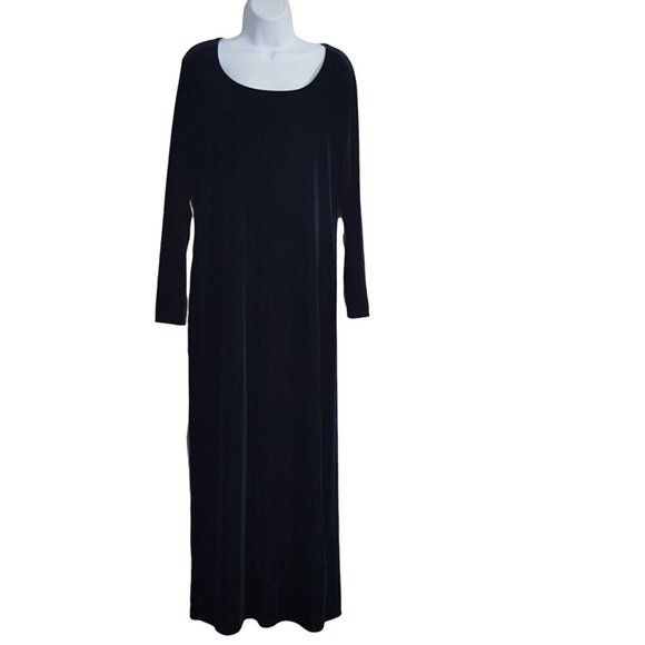 Gap Womens Dress L Maxi Solid Navy Blue Long Sleeve Velour Sheath Scoop Neck Lon - Picture 7 of 9